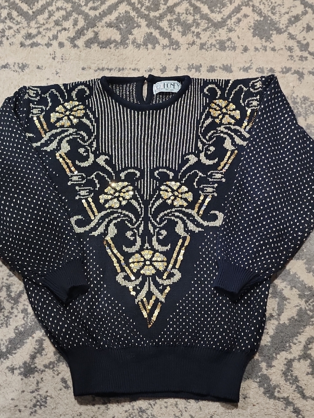 Vintage 80s HONEY sweater In EUC! Womens Size Small Black And Gold